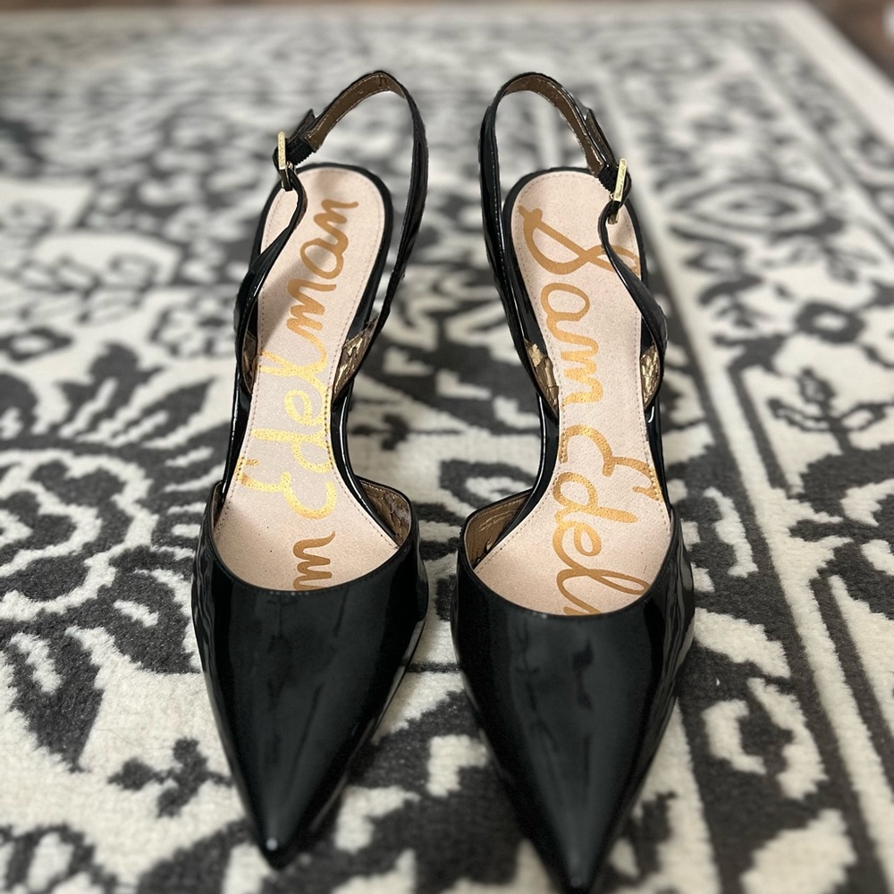 Black Patent Sling Back Stilettos